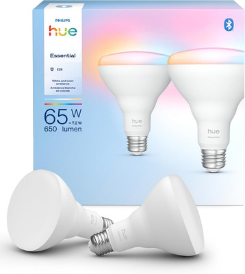 PHILIPS Hue Essential Smart LED BR30 Bulb 2-Pack, White and Color Ambiance, E26,