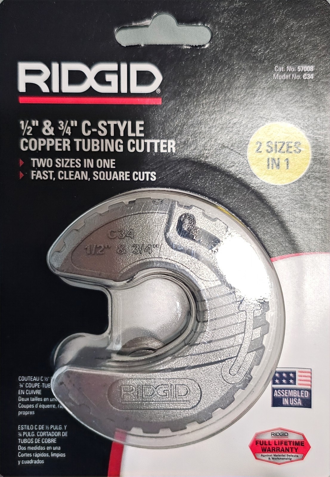 RIDGID 57008 C34 C-Style Close Quarters Copper Tubing Cutter -1/2" & 3/4"