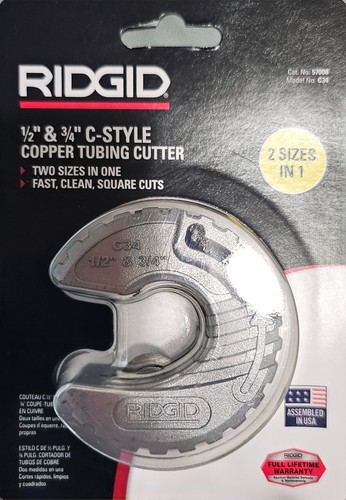 RIDGID 57008 C34 C-Style Close Quarters Copper Tubing Cutter -1/2" & 3/4"