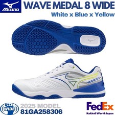 Mizuno Table Tennis Shoes WAVE MEDAL 8 WIDE White/ Blue/ Yellow 81GA258306 NEW
