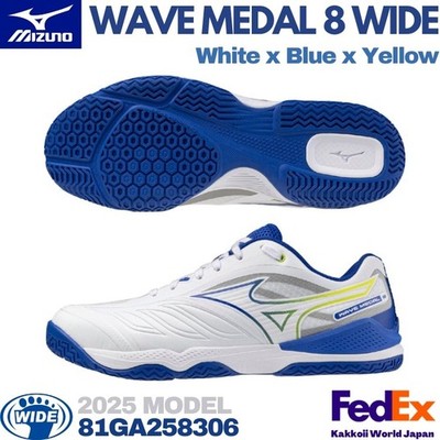 Mizuno Table Tennis Shoes WAVE MEDAL 8 WIDE White/ Blue/ Yellow 81GA258306 NEW!
