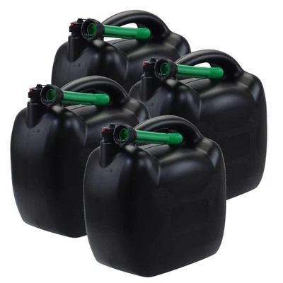 4x Benzinkanister 20L schwarz Kunststoff mit Einfüllschlauch grün, UN-Zulassung - Bild 1 von 4