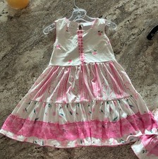 Adorable Pink Floral Tiered Lace Trim Girls Dress Vintage Inspired 4/5Y