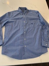 Chaps Men’s Large Blue / White Pinstripe Button Down Dress Shirt Long Sleeve