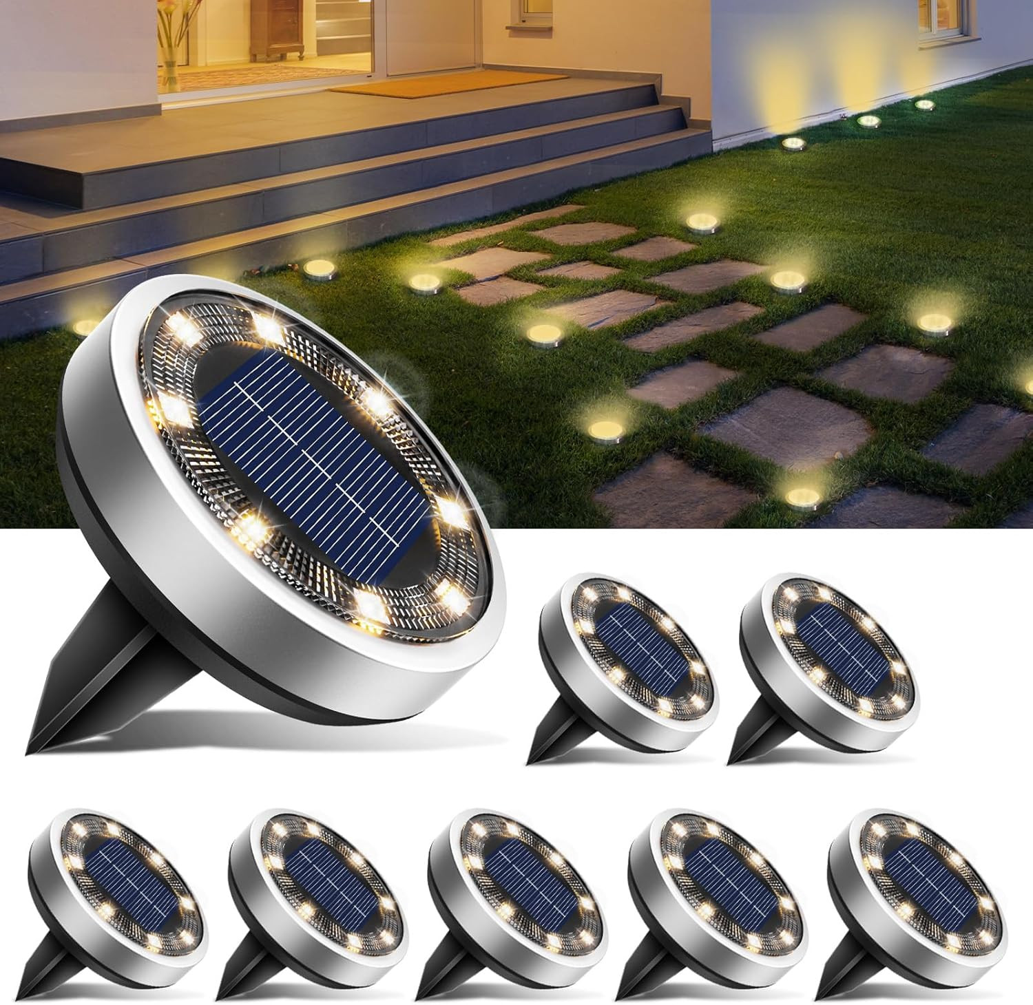 Kit 8 Faretti Solari Esterno - Luci Giardino 8 LED IP65 Impermeabili