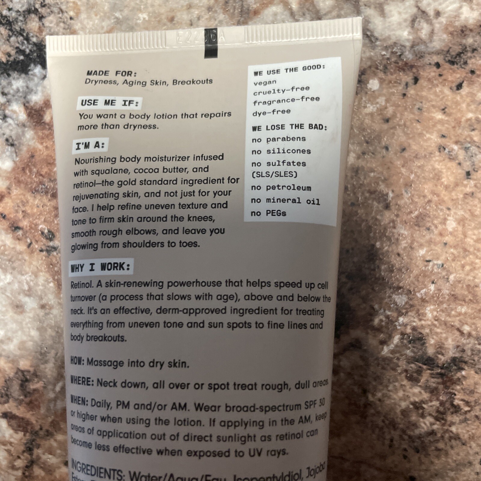 Press Restart Retinol Body Lotion - Skin Firming Cream with Cocoa Butter, Squ...