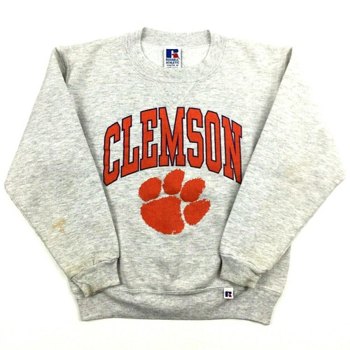 Vtg 90s Clemson Tigers Youth Sweatshirt USA Spell Out Script Logo Crewneck Kid M