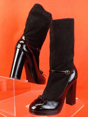 NUEVO EN CAJA BOTAS DE TOBILLO MARC JACOBS NEGRAS PATENTADAS CUERO Y GAMUZA HOLGADAS CON ARCO 38.5 ITALIA - Imagen 7 de 12