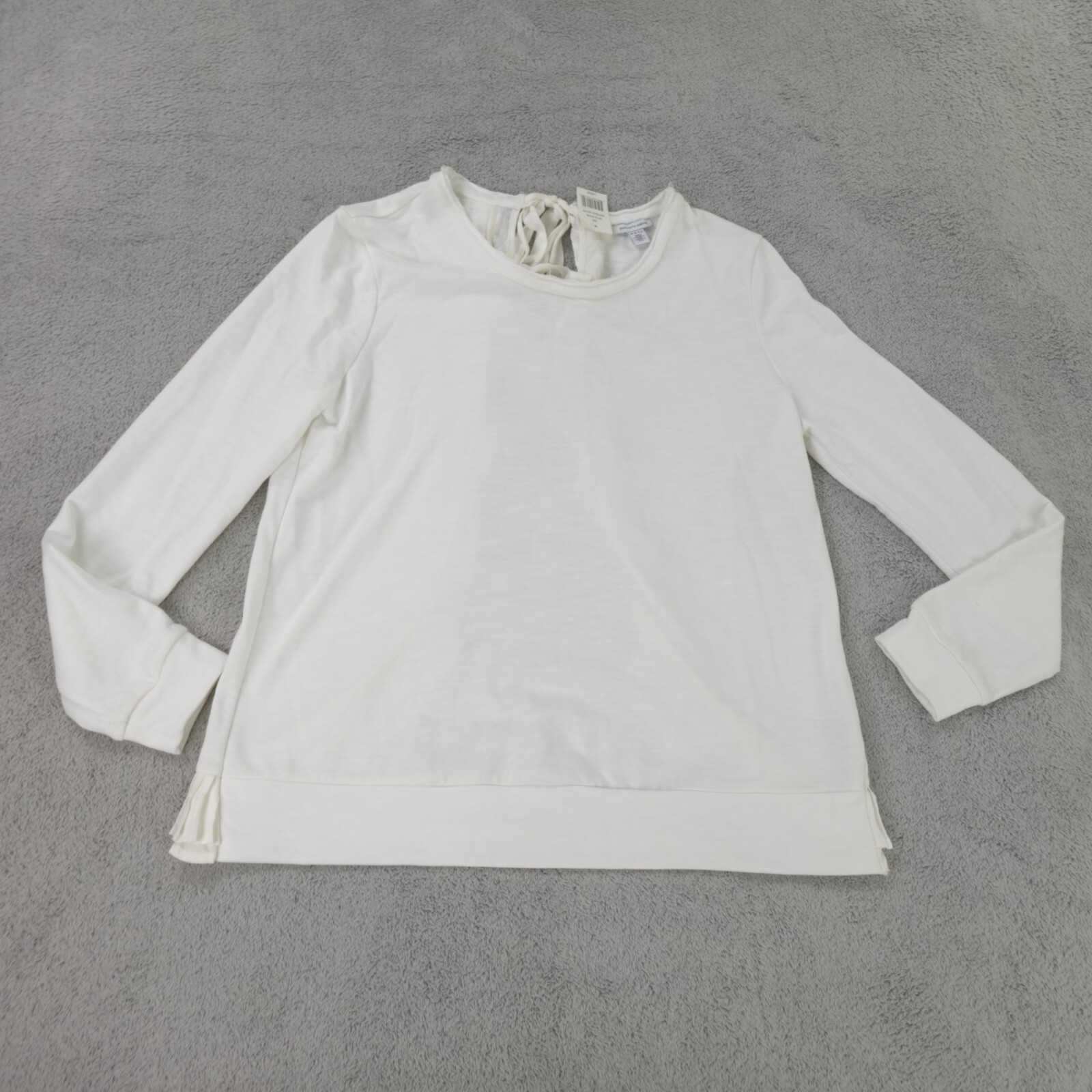 Saks Fifth Avenue Womens Large White Cream Ruffle Back Terry Mixed Media Top