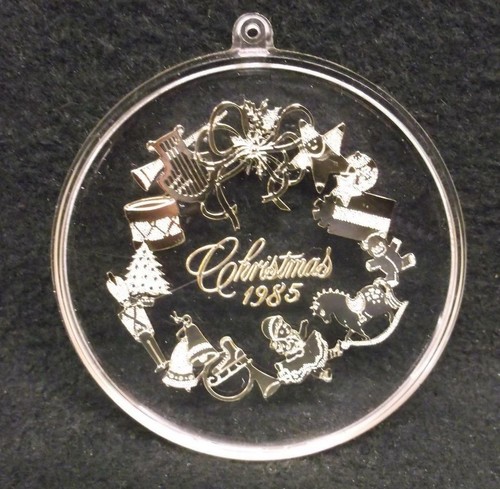 Rare 1985 Hallmark Embedded Items Acrylic Ornament "Old-Fashioned Wreath" MIB - 第 1/4 張圖片