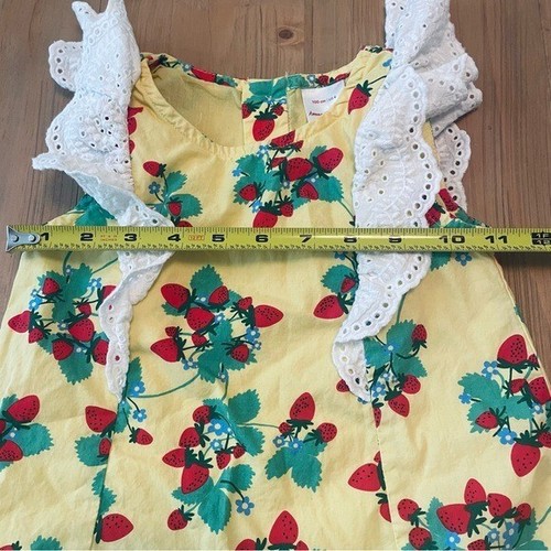 Hanna Andersson Dress Girls Size 4 Yellow Strawberry Lined Lace Fruit Summer - Picture 8 of 10