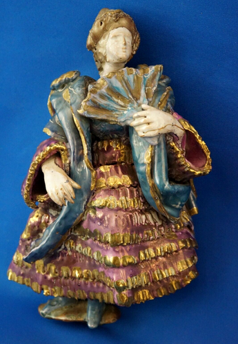 G ALESSI Caltagirone Italy Lady fan Majolica ceramic bas-relief sculpture plaque
