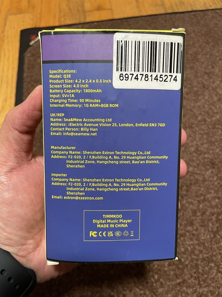 TIMMKOO Q3E MP3/MP4 Player with Bluetooth 4.0” Full Touchscreen 64GB