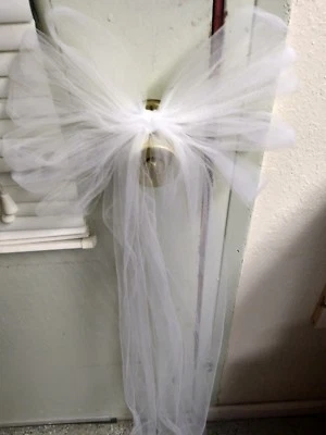 8 Ivory Tulle Pew Bows Ready To Hang Extra Streamers Rush AVAILABLE - Image 1 of 2