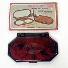 Vintage 3 Way Compact Mirror   Tortoise Shell Plastic   Hong Kong