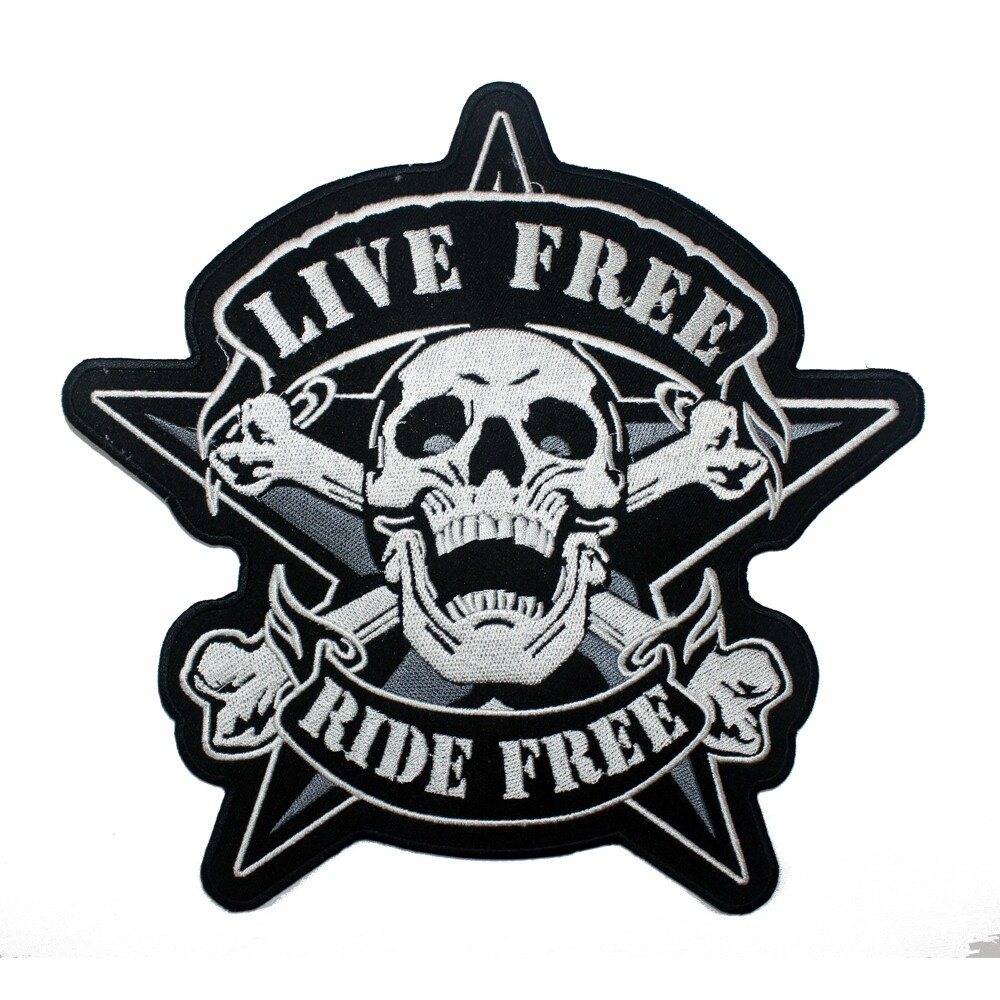 Patch Iron-on Textile Biker Skull Live Ride Free Motorcycle Clothing Jacket Big