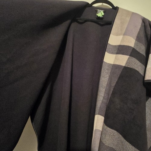 Ike Behar Fleece Open Shawl/Wrap OS Gray Black Plaid Check Lagenlook Minimalist - Picture 4 of 8