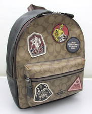 COACH Star Wars Ewok Medium Oxblood Brown Leather Canvas Charlie Backpack F88014 My Star Wars X Coach Medium Charlie Backpack In Signature  main image 4