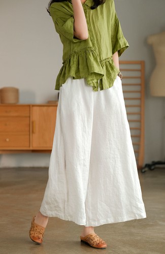 Summer Women Retro Loose Linen Wide Leg Comfortable Casual Straight Leg Pants - Picture 23 of 29