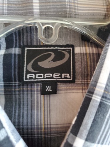 ROPER Mens Shirt Pearl Snap Gray Gold Plaid Mettalic Western Cotton Blend XL - Picture 4 of 10