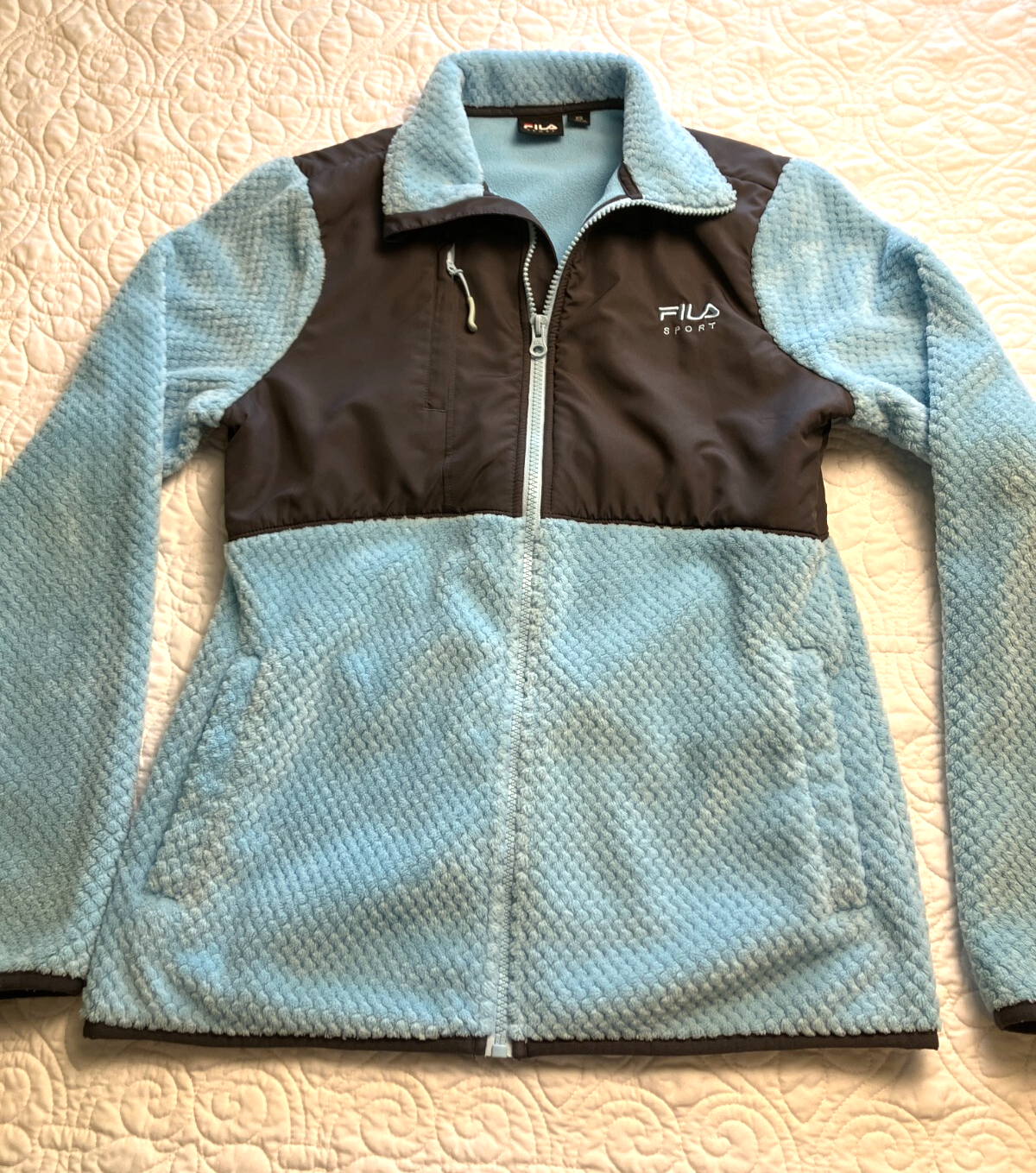 FILA Sport tg XS giacca pile donna full zip blu colorblock peluche Denali