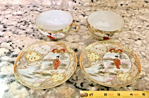 Pair of Vintage Japanese Bone China Cup And Saucer Hand Painted and Signed - Picture 2 of 19