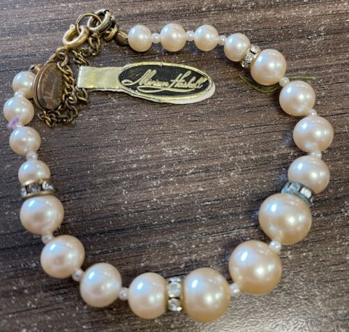NWT Vintage Miriam Haskell Faux Pearl & Rhinestones Bracelet - Picture 3 of 3
