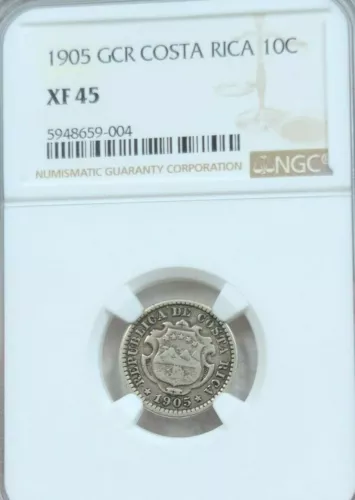 1905 COSTA RICA SILVER 10 CENTIMOS NGC XF 45 GOOD LOOKING COIN