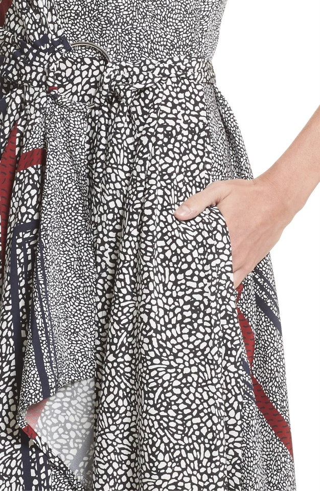 Vestido para mujer Derek Lam 10 estampado cruzado plisado de seda, talla 8 - negro 152342 Foto 4 de 4