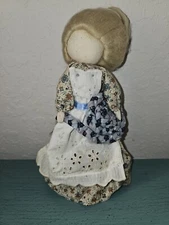 Vintage Primitive Faceless Doll On Wooden Dowel-Excellent