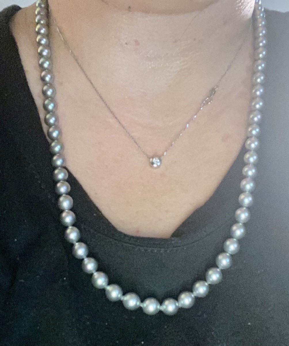 Majorica Pearl Necklace Strand Gray Lustrous Sterling Silver 7mm 24”  Excellent