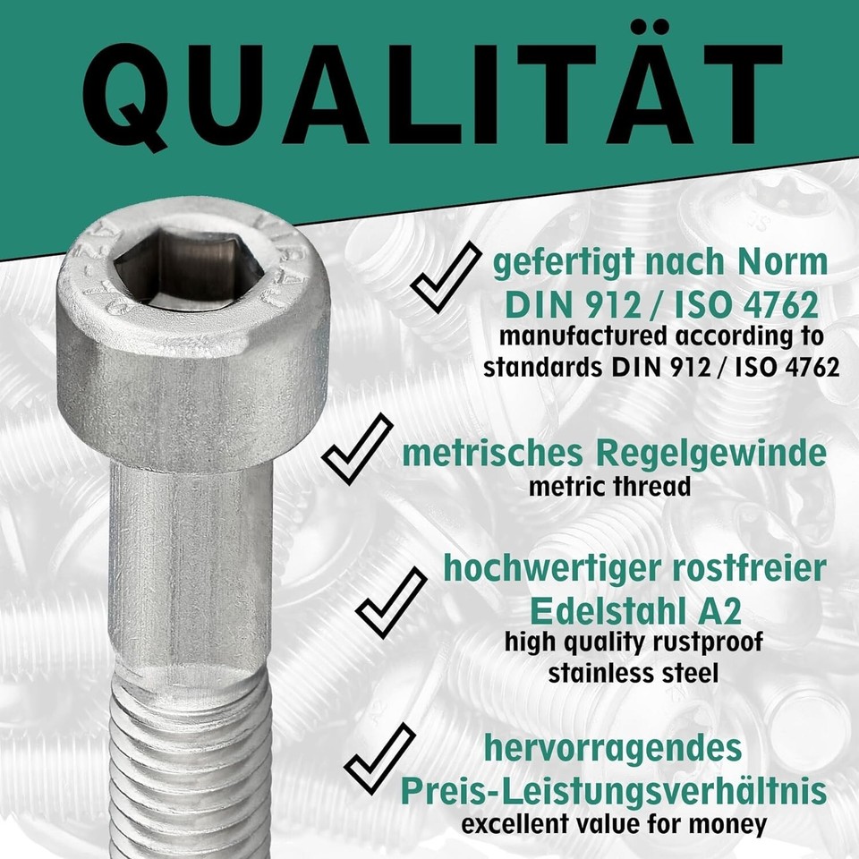 10 Stück M5 Zylinderschrauben Edelstahl A2 - 100mm DIN 912 Innensechskant