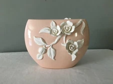FITZ AND FLOYD 1982 HANDPAINTED FLORAL DOGWOOD? MAGNOLIA? VASE JAPAN SHABBY CHIC