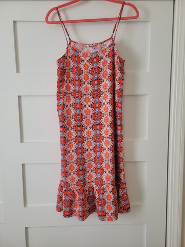 Nanette Lepore Dress Women's Size 10 Sundress Orange/Blue w/ Ruffled Hem Boho - Picture 2 of 7