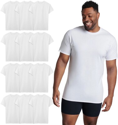 12 White Tall Man LT 42-44 Inch Crew Neck T-Shirts Fruit Of The Loom 107-112 CM