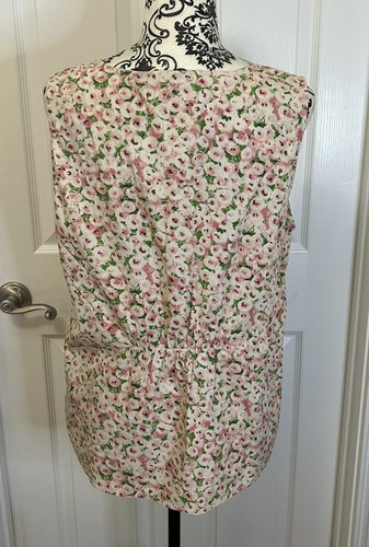 Talbots Blouse Floral Sleeveless Button Front Pink Green Cream Women’s Size 16 - Picture 5 of 8