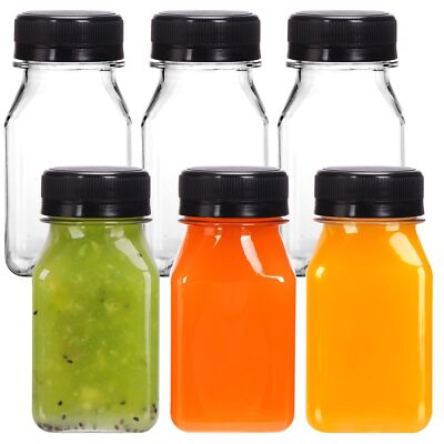 4oz Plastic Juice Bottles with Caps, Clear Empty Reusable Beverage Containers