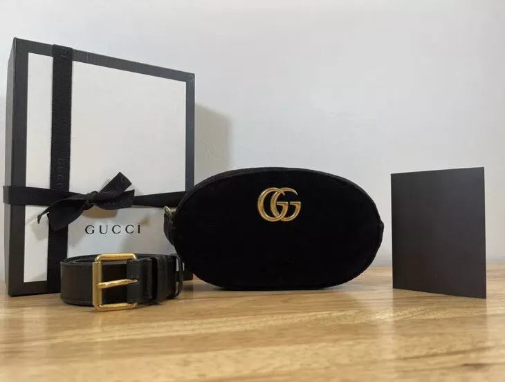 GUCCI noir matelassé velours GG ceinture taille marmotte 476434 S73 MEILLEURE OFFRE