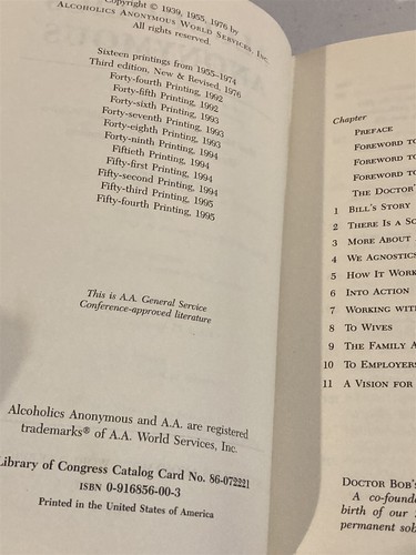 1995 hardcover Alcoholics Anonymous, 54th printing of 3rd edition - Picture 3 of 5