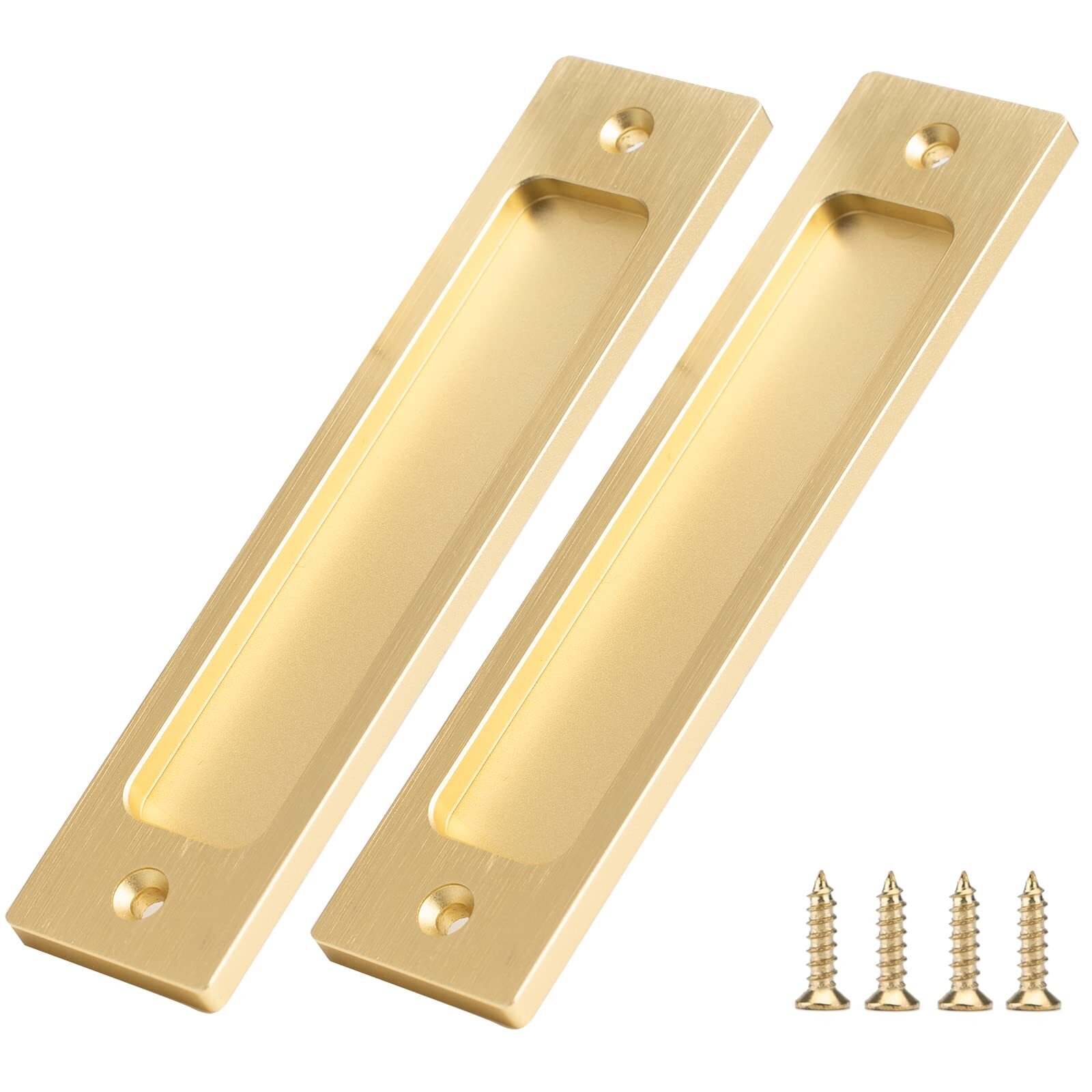2pcs Gold Aluminum Alloy Sliding Barn Door Pull Handles Flush Mount