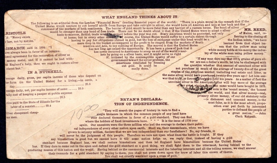 US 1892 YOUNG MEN'S BIMETALLIC BUREAU ADVERTISING COVER ANIMA, COLORADO TO MAINE - Image 2 of 2