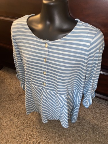 Soft Surroundings Size XS Large Tunic 3/4 Sleeve Blue Striped Shirt - Picture 2 of 6