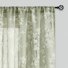 Linen Sheer Curtains for Bedroom, 50"W x 84"L Pack of 2 Blossom Sage Green