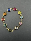 Multicolored Rainbow Gold Tone Bracelet 7” Vintage Costume Jewelry