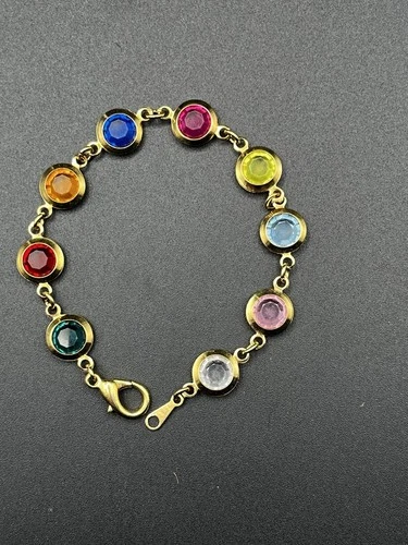 Multicolored Rainbow Gold Tone Bracelet 7” Vintage Costume Jewelry