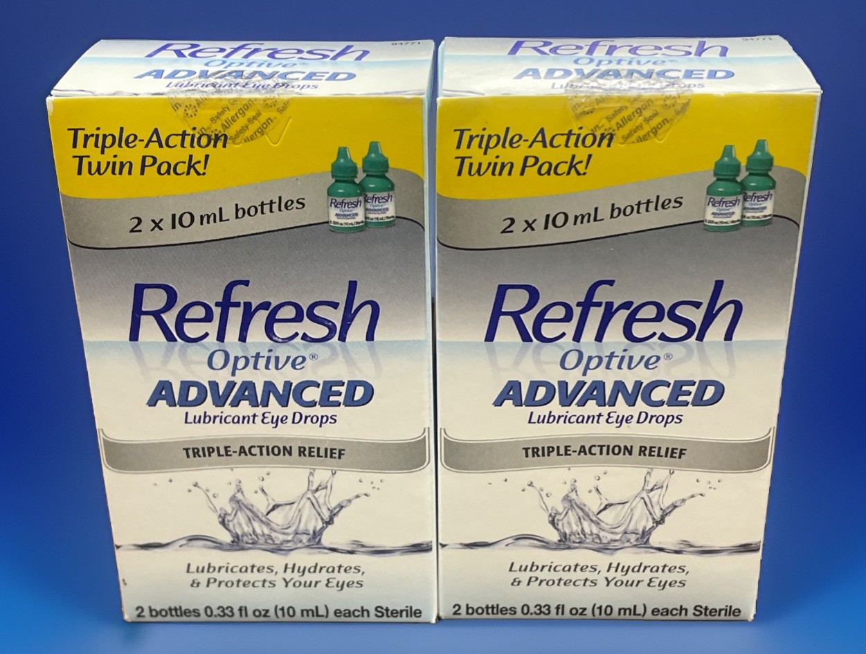 Refresh Optive Advanced Lubricant Eye Drops Triple Action 2 Twin Packs 4 Bottles