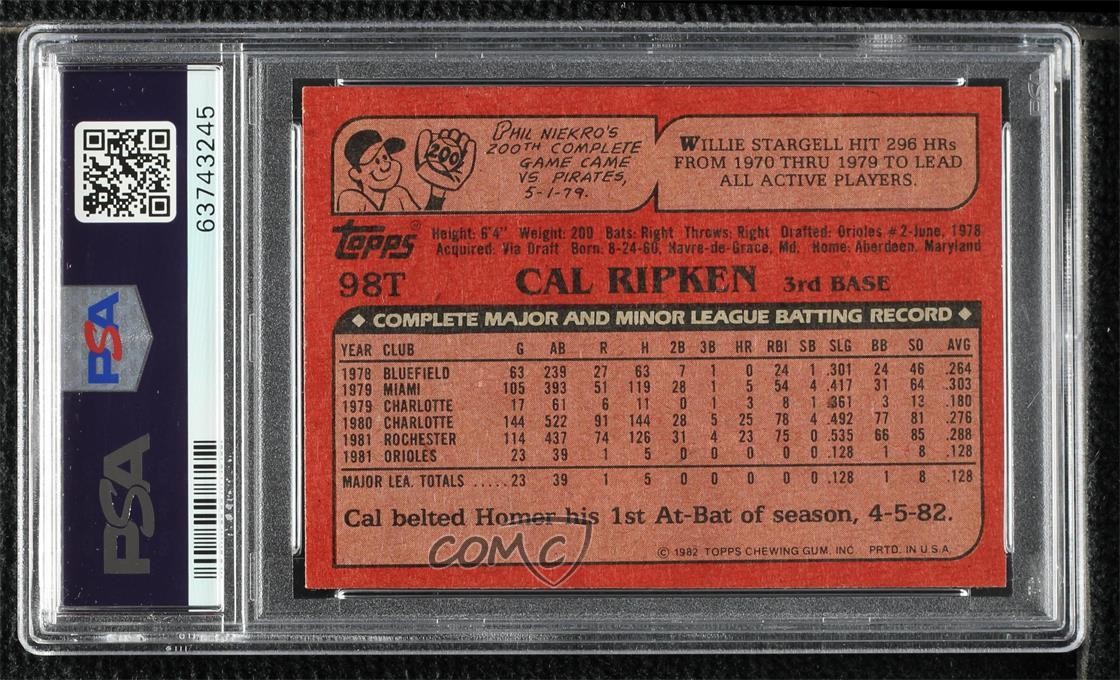 1982 Topps Traded Cal Ripken Jr #98T PSA 8 HOF 0y8e view 2