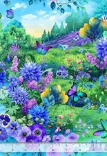 Meadow Bloom Meadow Wild Floral,Flower, Butterfly Fabric 1 yd BTY Fast Ship