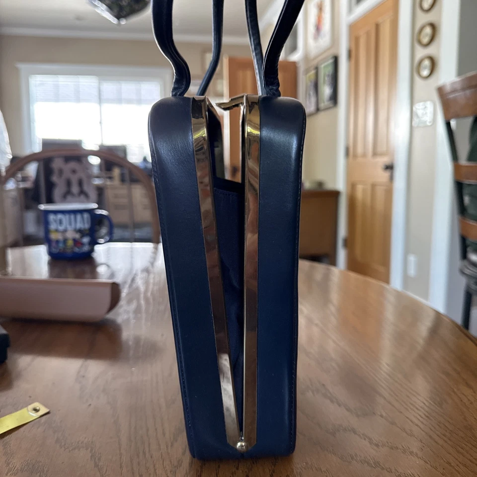 Cartera Pastillero Vintage, Pies, Cuero, Azul Foto 2 de 4