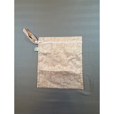 Bumkins Wet Bag Small Reusable Waterproof Pouch Tan Abstract Line Print Zipper